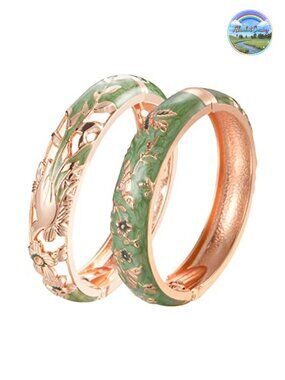 Cloisonne Enamel Bangle Bracelet Hollowed Bird Hinge Cuff Gift